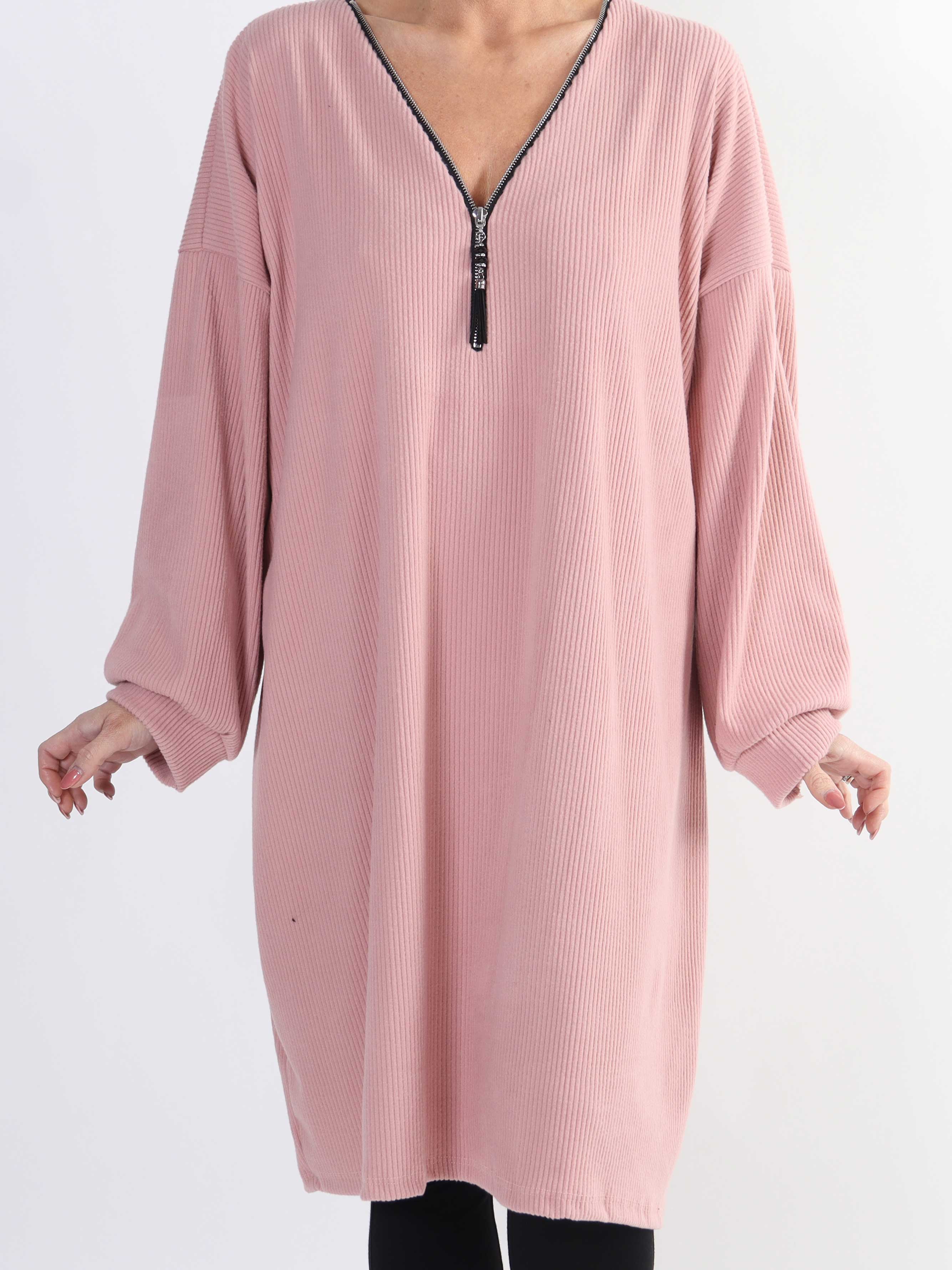 Liana - Mjuk plus size-klänning i ribb med dragkedja